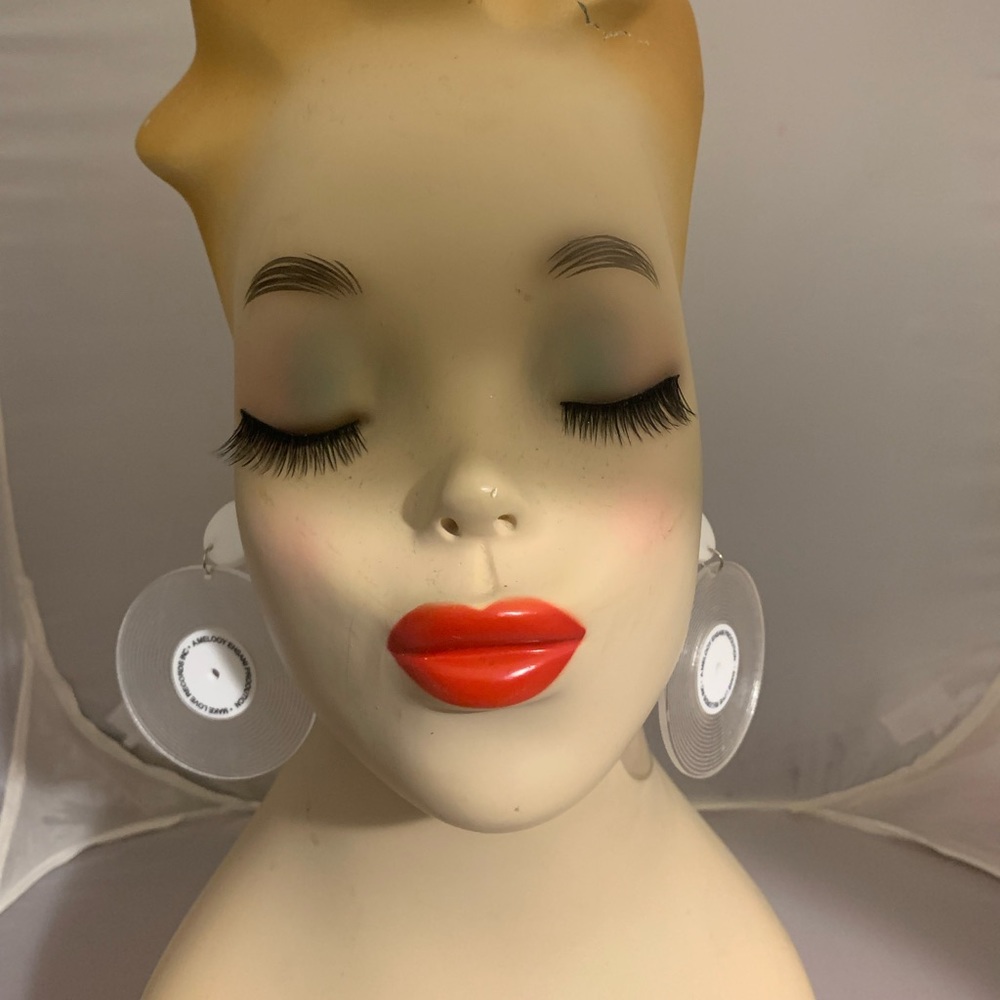 Record earrings white.